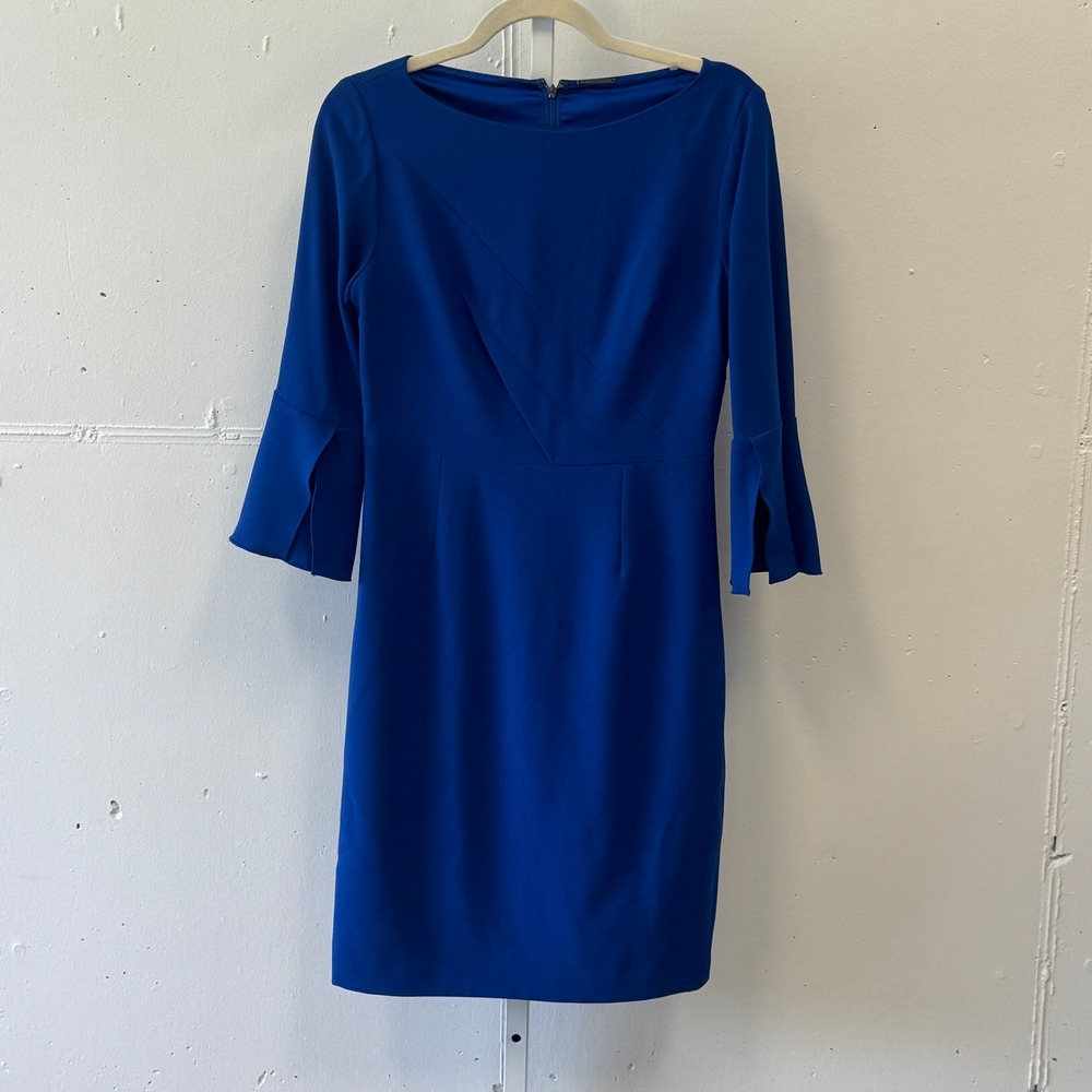 Elie Tahari Royal Blue Bell Sleeve Sheath Knee Length Dress E3087629 Sz 4 Career